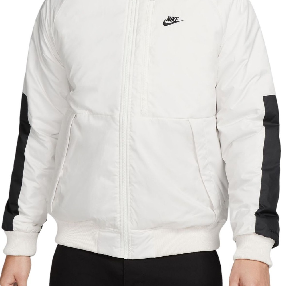 Nike Men's White Bomber Jacket with Black Accents